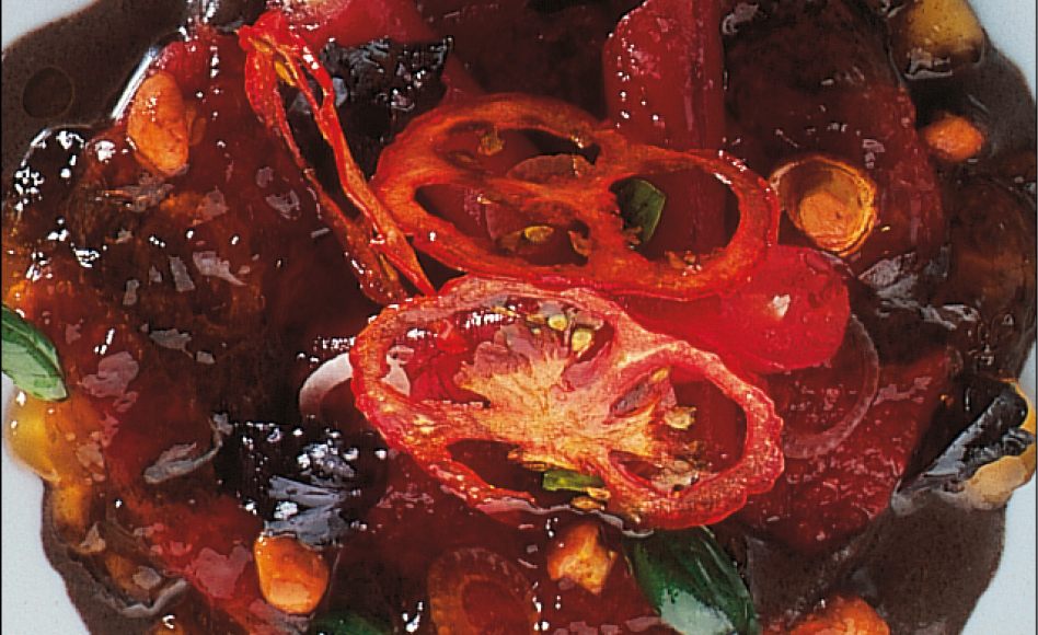 Tomates de marmande séchées et en délicate gelée, d’autres gratinées au parmesan