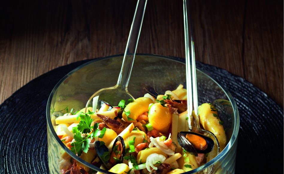 Recette de salade pomme de terre - moules - crevettes de Robuchon par Sophie