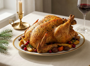 Dinde farcie de foie gras truffée, salsifis au jus et truffe