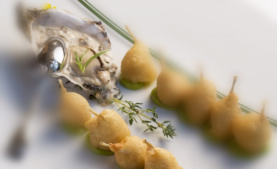 Recette de tempura de cuisses de grenouilles et tartare d'huîtres aux cèpes par Georges Blanc