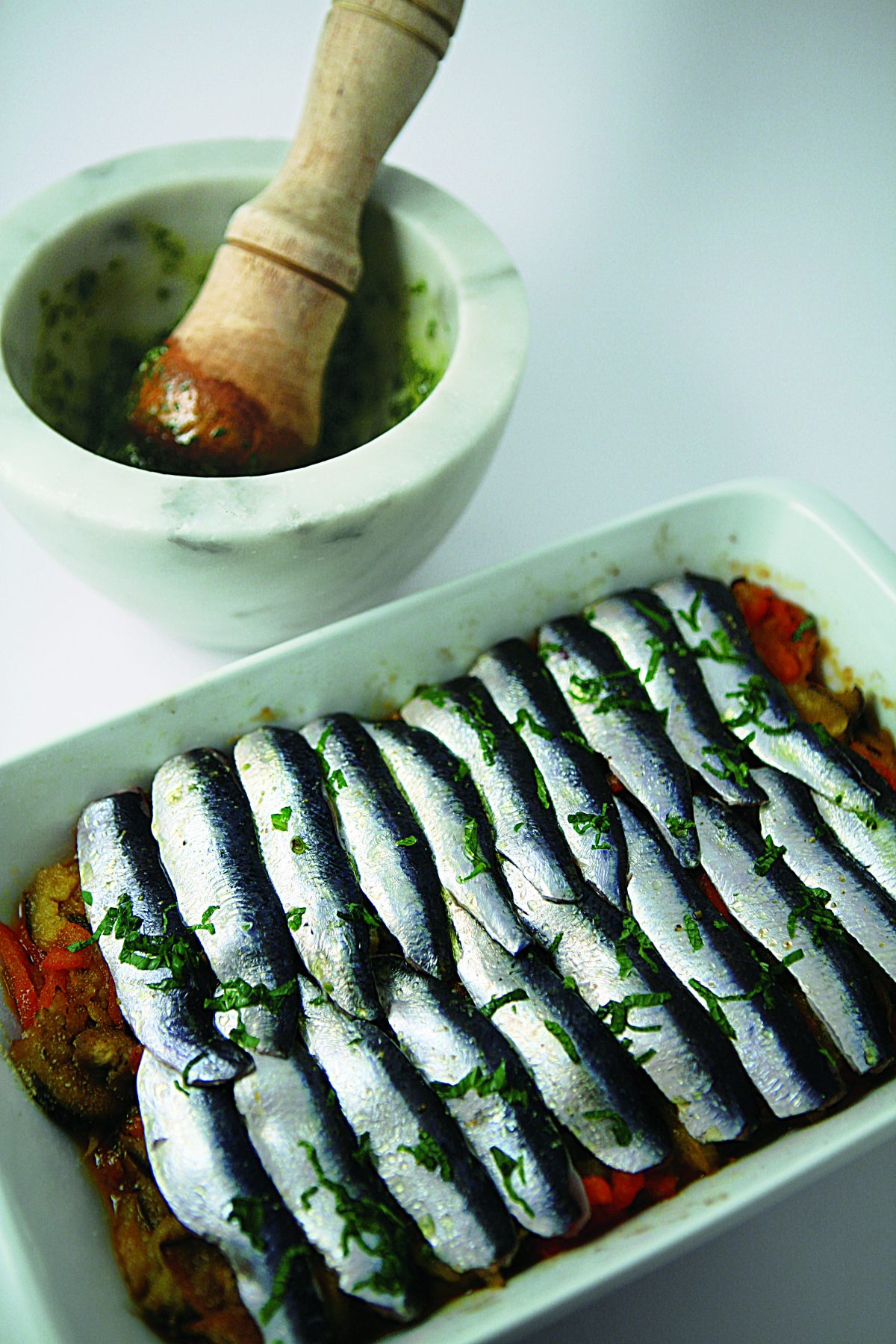 Tian aux sardines, pesto à la menthe par Alain Ducasse