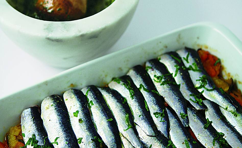 Tian aux sardines, pesto à la menthe par Alain Ducasse