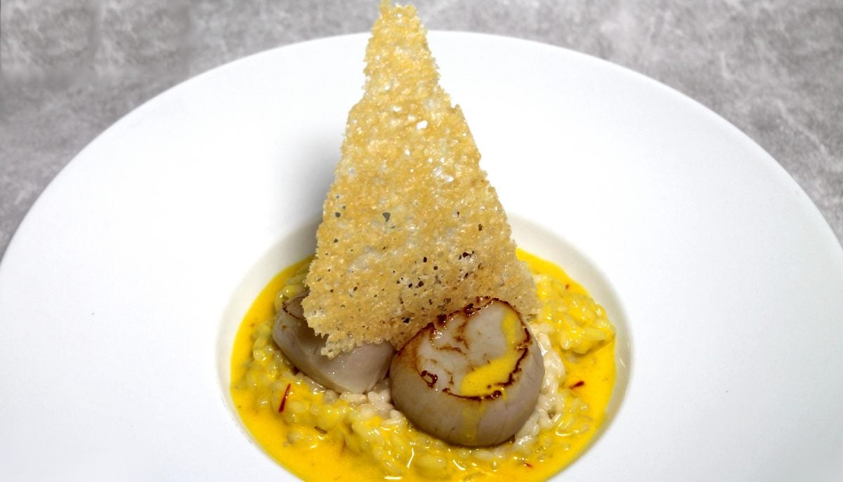 Recette de Risotto, saintjacques, safran et tuiles parmesan par Alain