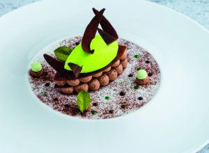 Recette de crémeux chocolat, meringue et sorbet menthe-citron vert par Freddy Monier