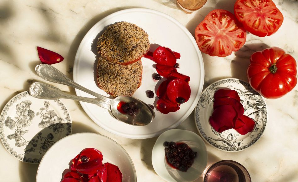 Recette de tomates à la provençale et fleur de rose par Romain Meder