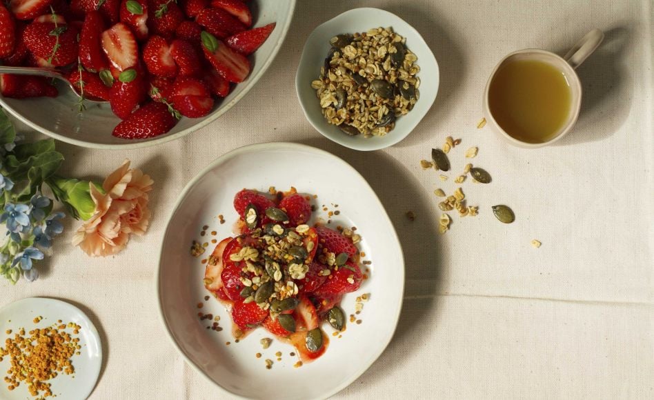 Recette de fraises, céréales, pollen par Romain Meder