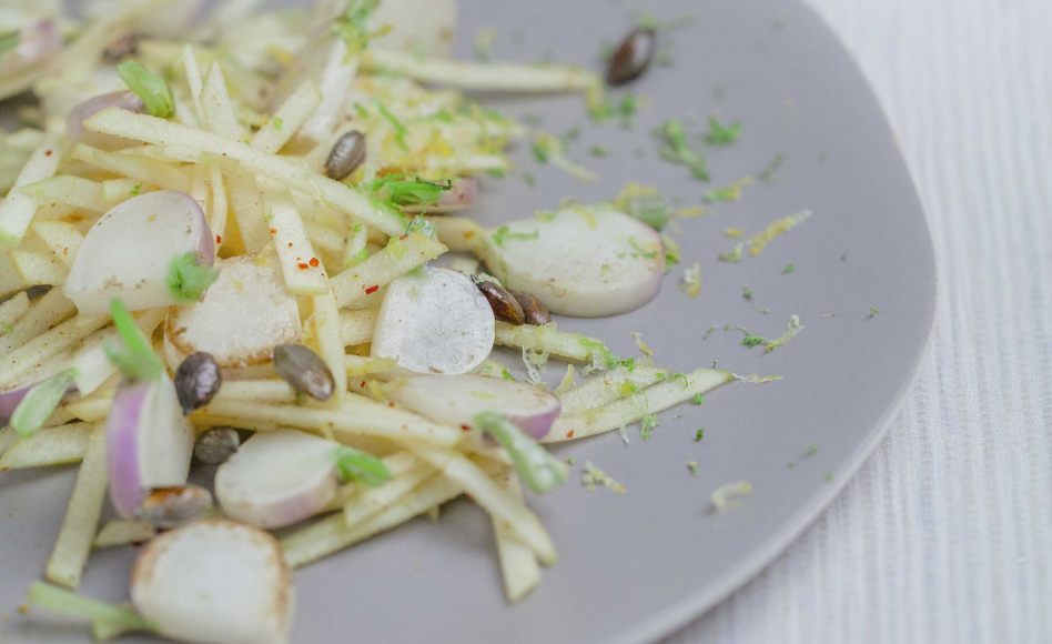 Recette de salade navet, pomme, massala, graines de courge par Alain Ducasse