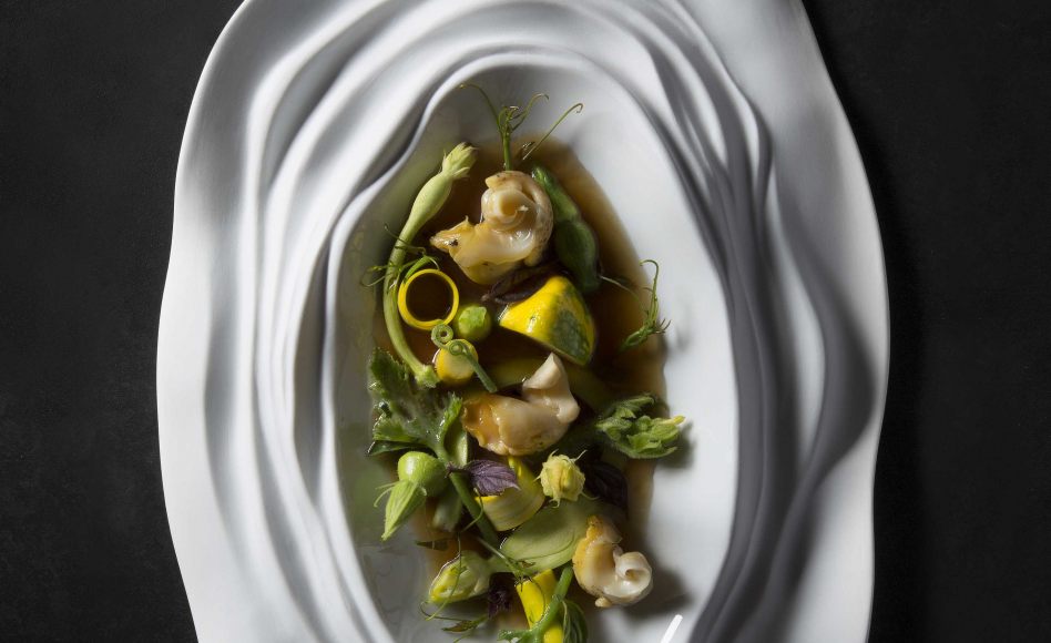 Recette de courgettes, escargots de mer et basilic par Mauro Colagreco