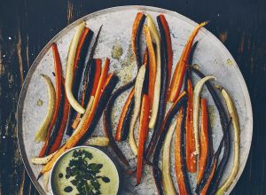 Recette de salade de carotte de santec rôties et sauce verte par Christophe Adam