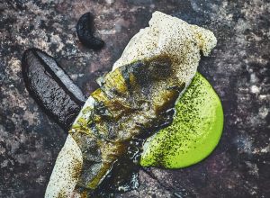 Saint-pierre cuit aux algues, jus de cresson iodé et pulpe d’oignons de Roscoff de julien hennote