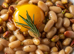 Flageolets, pistaches, romarin, œufs