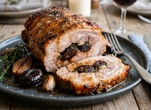 Porc rôti aux prunes et sauce balsamique