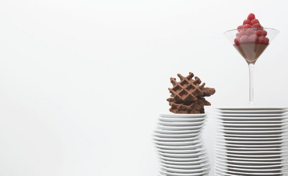 Coupe chocolat/framboises et gaufres au chocolat par Alain Ducasse