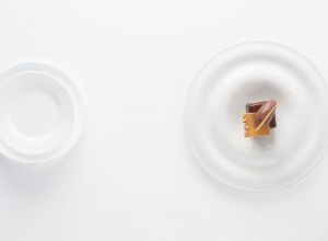 Cube lacté au praliné, sorbet chocolat par Alain Ducasse